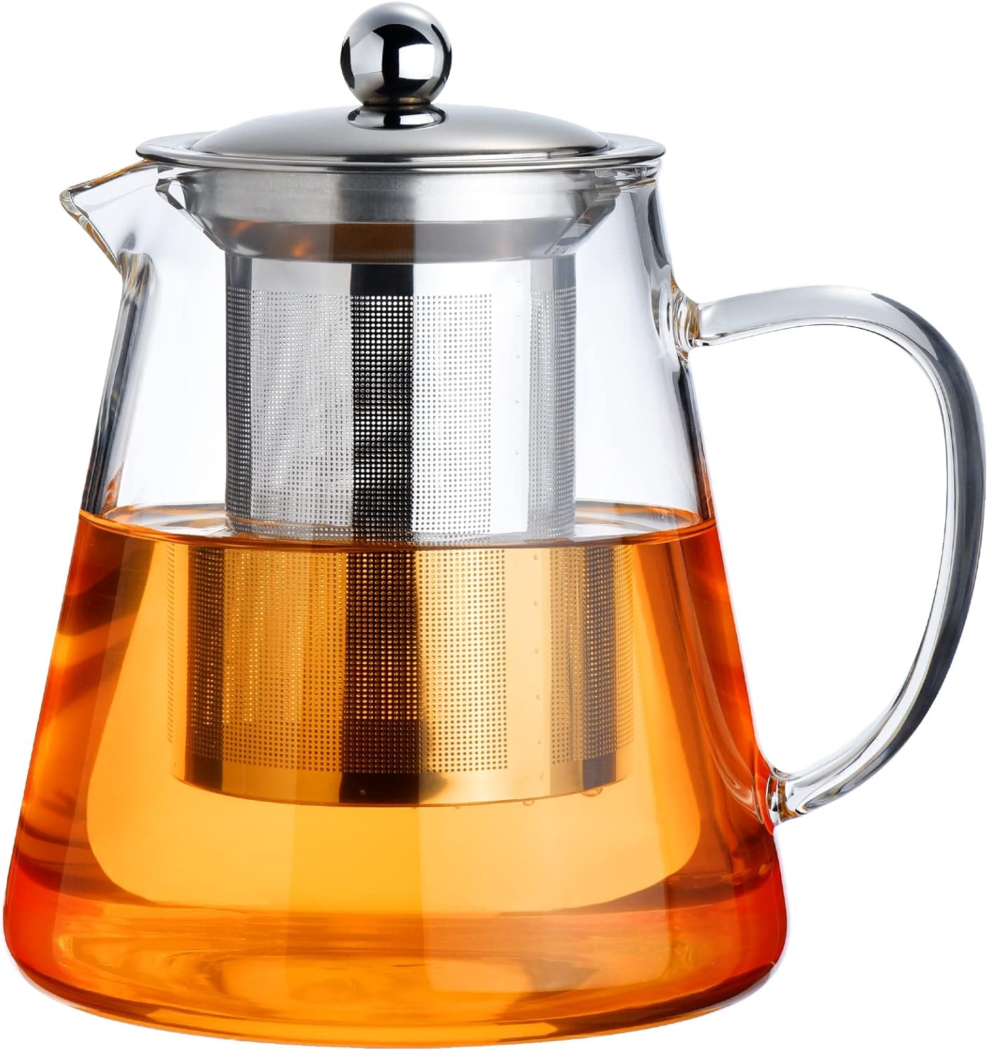 PARACITY Glass Teapot Stovetop 18.6 OZ, Borosilicate Clear Tea Kettle with Removable 18/8 Stainless Steel Infuser, Teapot Blooming and Loose Leaf Tea Maker Tea Brewer for Camping, Travel (550ML) | Tea infuser &amp; tea strainer. Blooming tea; clear teapot