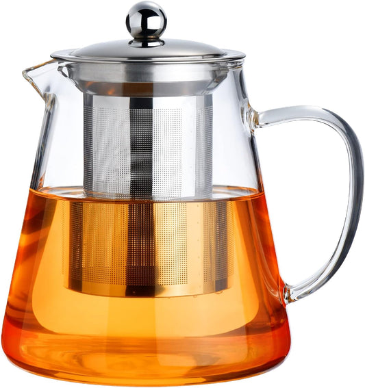 PARACITY Glass Teapot Stovetop 18.6 OZ, Borosilicate Clear Tea Kettle with Removable 18/8 Stainless Steel Infuser, Teapot Blooming and Loose Leaf Tea Maker Tea Brewer for Camping, Travel (550ML) | Tea infuser &amp; tea strainer. Blooming tea; clear teapot