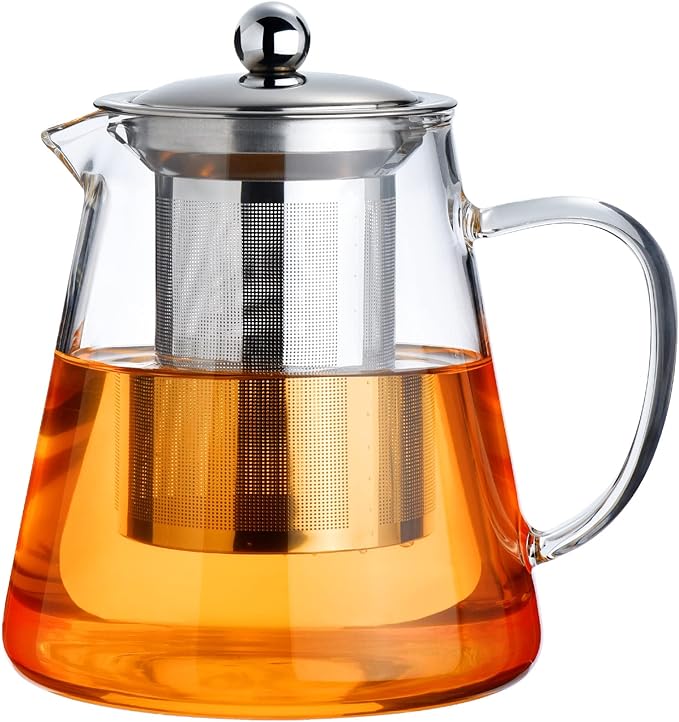 Paracity Glass Teapot Stovetop 18.6 OZ, Borosilicate Clear Tea Kettle with Removable 18/8 Stainless Steel Infuser