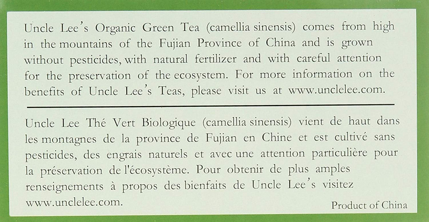 Uncle Lee's Organic Green Tea -- 100 Tea Bags net wt 5.64 oz (160g)