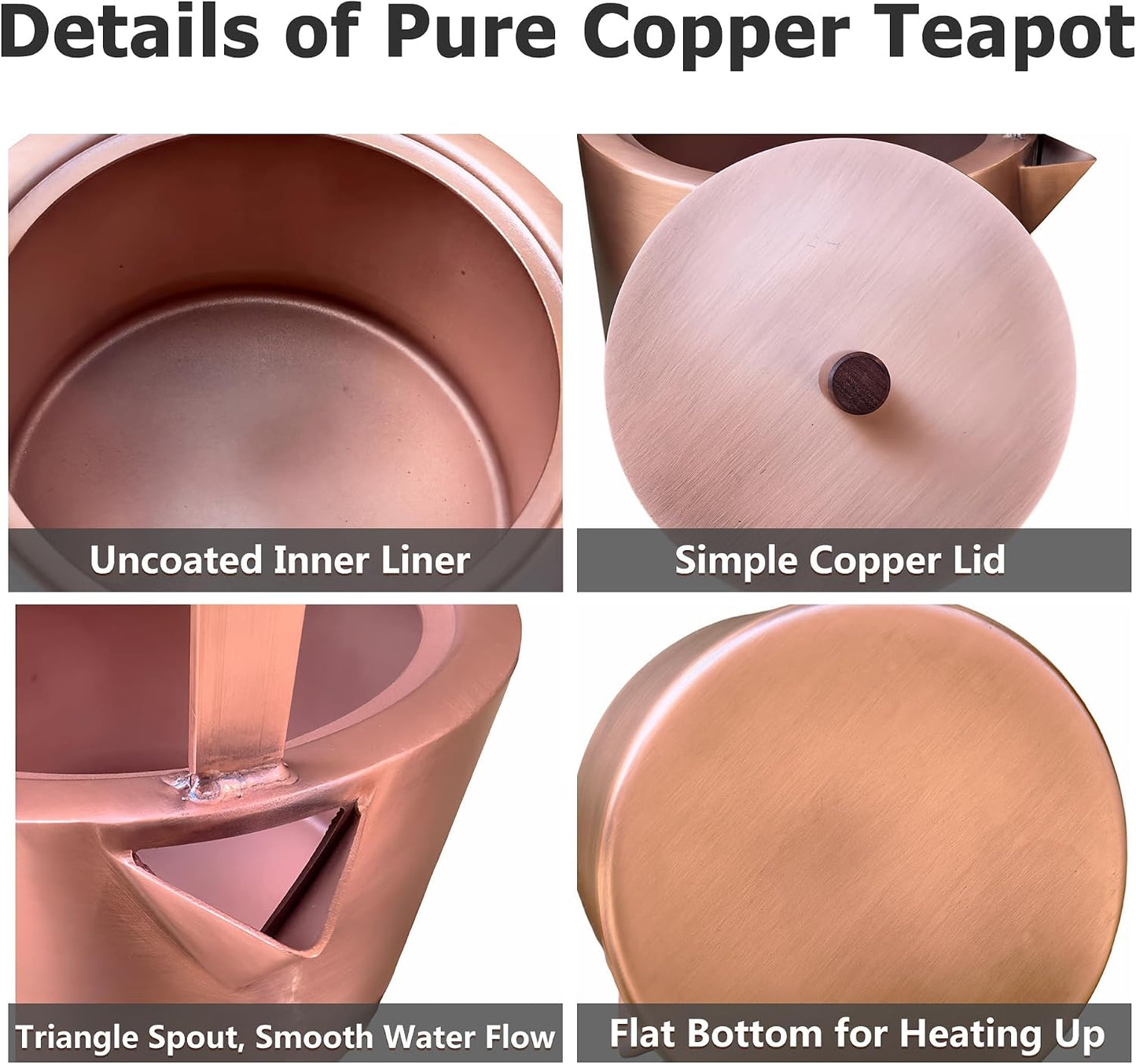 YJX Pure Copper Tea Kettle For Stovetop Safe, Chinese Style Non-Coating Teapot with Stainless Steel Tea Ball For Loose Tea, Durable Tea Pot, 1500ml Kettle