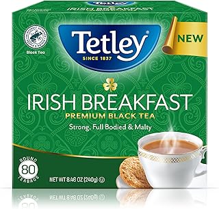 Tetley Irish Breakfast Premium Black Tea, 80 Tea Bags, Rainforest Alliance Certified