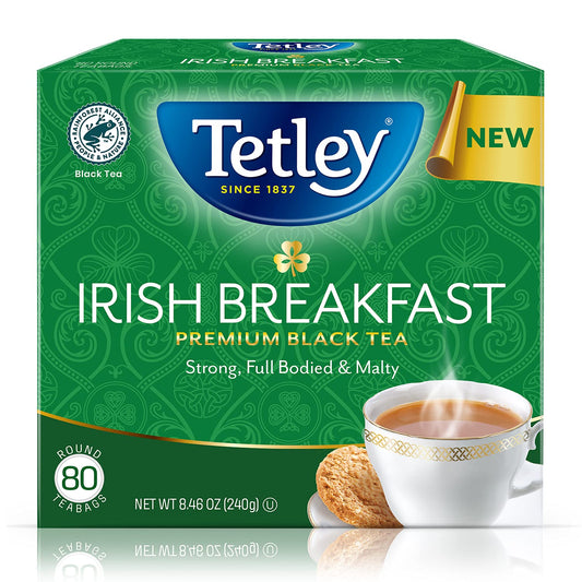 Tetley, Irish Breakfast Black Tea, 80 Count, Hot or Iced, Strong, Malty &amp; Full-Bodied