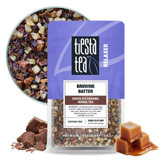 Tiesta Tea - Brownie Batter, Loose Leaf, Chocolate Caramel Herbal Tea | Non-Caffeinated Herbal Drink, Makes Hot or Iced Up to 20-25 Cups, 3oz Resealable Pouch