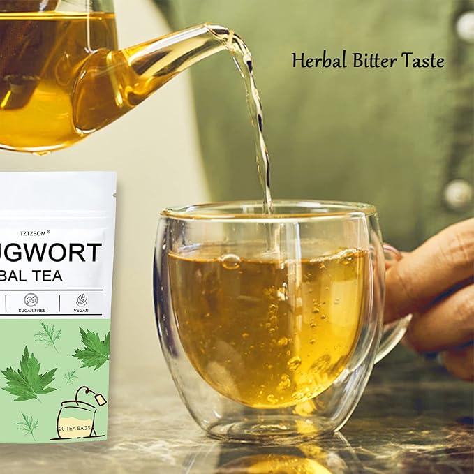 TZTZBOM Mugwort Tea Bags, Mugwort leaves 20 Teabags, 2g/bag, Caffeine Free, Natural Herbal Tea