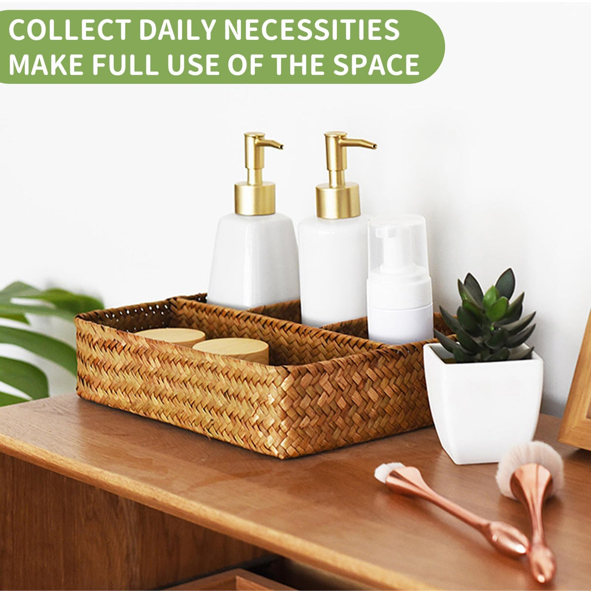 Nonam Large 4-Section Seagrass Tea Bag Organizer,Divided Basket,Natural