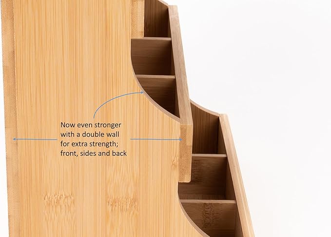 Theodore Vertical Bamboo Tea Organizer – Holds 180 Tea Bags – Compact Wooden Tea Storage Box for Home, Kitchen, Office – Fits Sugar Packets