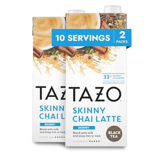 TAZO Skinny Chai Latte Concentrate, 32 oz Cartons, 2-Pack | Low Calorie Black Tea Blend with Cinnamon, Cardamom, Ginger