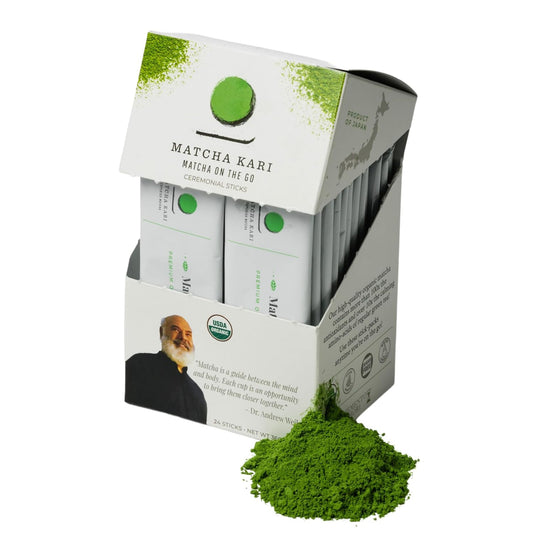 Dr. Weil Matcha Kari Organic Matcha Sticks - Ceremonial Grade - 24 Packets | Single-serve ceremonial grade organic matcha powder sticks, pre-measured for lattes &amp; on-the-go, Japanese, USDA organic