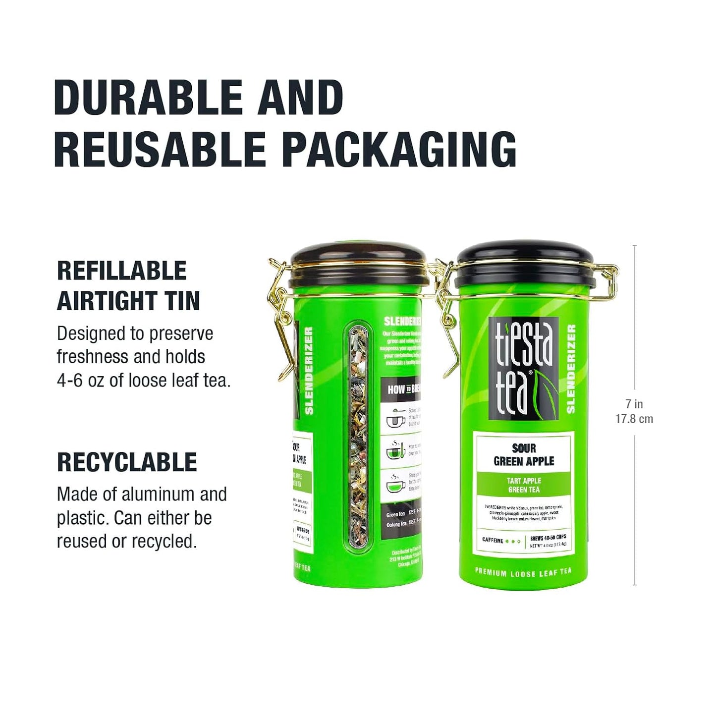 Tiesta Tea - Sour Green Apple, Loose Leaf, Tart Apple Green Tea, Medium Caffeinated Blend, Makes Hot or Iced & Up to 40-50 Cups, 4oz Refillable Tin