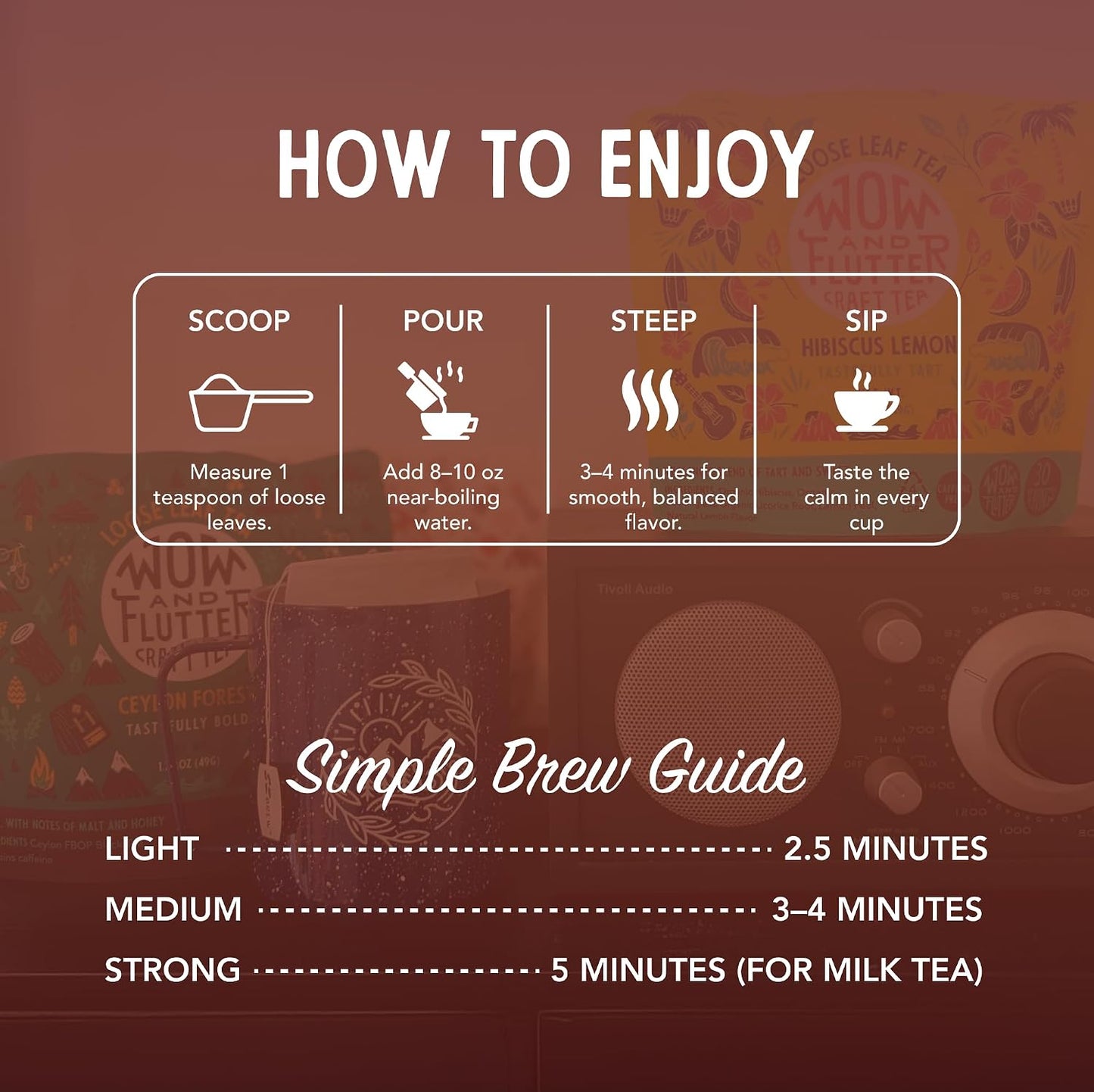 Wow and Flutter Winter Chai Loose Leaf Black Tea, Ginger &amp; Cinnamon 1.75 oz | Caffeinated spiced blend cloves, vanilla, rose, bright citrus finish for cozy at-home lattes, Small-batch dependable flavor