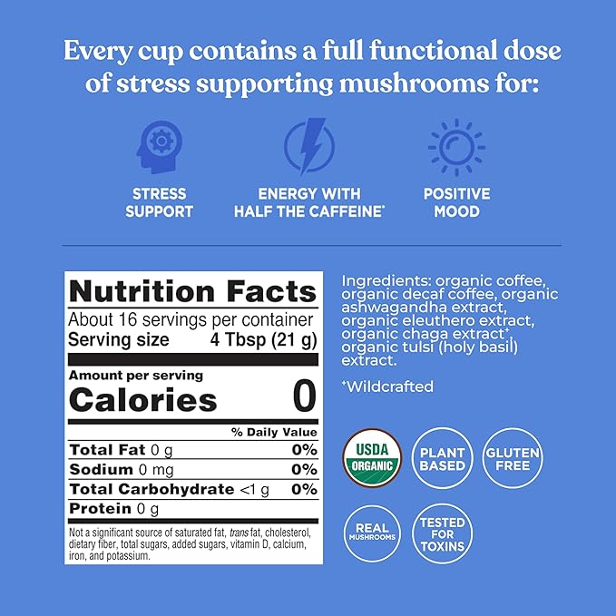 Four Sigmatic Organic Balance Adaptogen Ground Coffee, Medium Roast USDA Organic Coffee with Ashwagandha, Chaga Mushroom