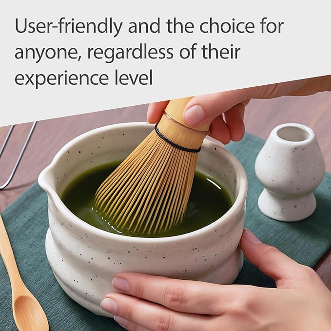 Matcha Whisk Kit Set of 6 includes Matcha Bowl, Matcha Bamboo Whisk, Scoop, Spoon Sifter, Whisk Holder Tea Accessories Gift for Tea Lovers(White Sand)