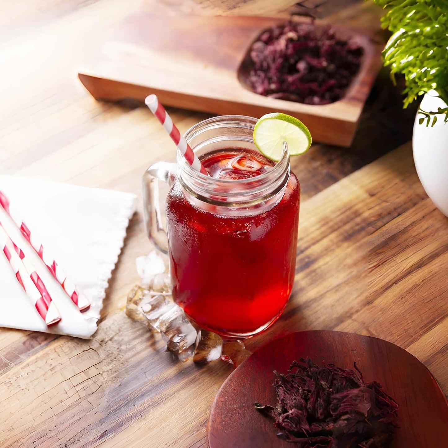 FullChea Hibiscus Loose Leaf Tea, 4oz Dried Hibiscus Flowers, Non-GMO | Flor de Jamaica, Caffeine-Free, Hot &amp; Ice Herbal Tea, Support Digestion &amp; Boost Immunity, No Additives, Resealable Pouch