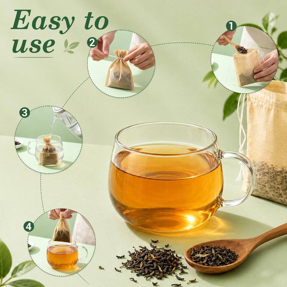 Angooni 300PCS Disposable Tea Filter Bags with Drawstring