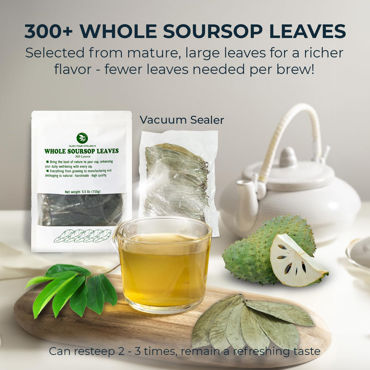 Soursop Graviola Leaf Tea, 300+ Whole Leaves, 5.5 oz