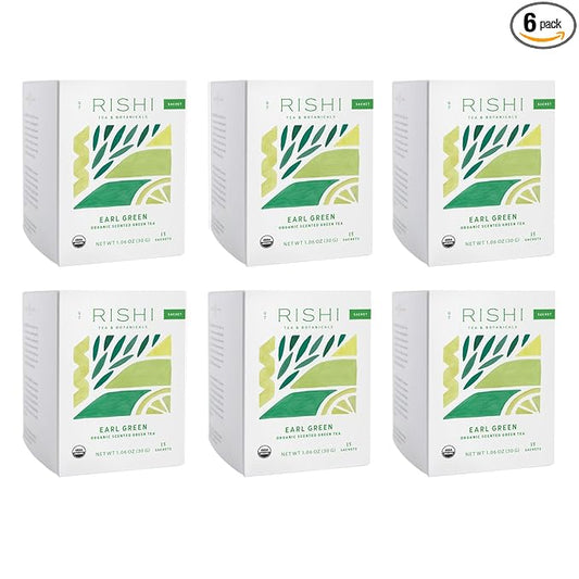 Rishi Tea Earl Japanese Green Tea with Bergamot - Organic & Low Caffeine Sachet Bags - 15 Count (Pack of 6)