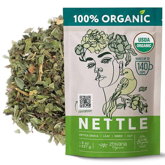 Zhivana Organics Nettle Tea – Nettle Leaf Organic, Nettle Tea Loose Leaf, Stinging Nettles Loose Leaf Organic, Ortiga Verde Organica - Dried Herbs for Medicinal Use - 8oz