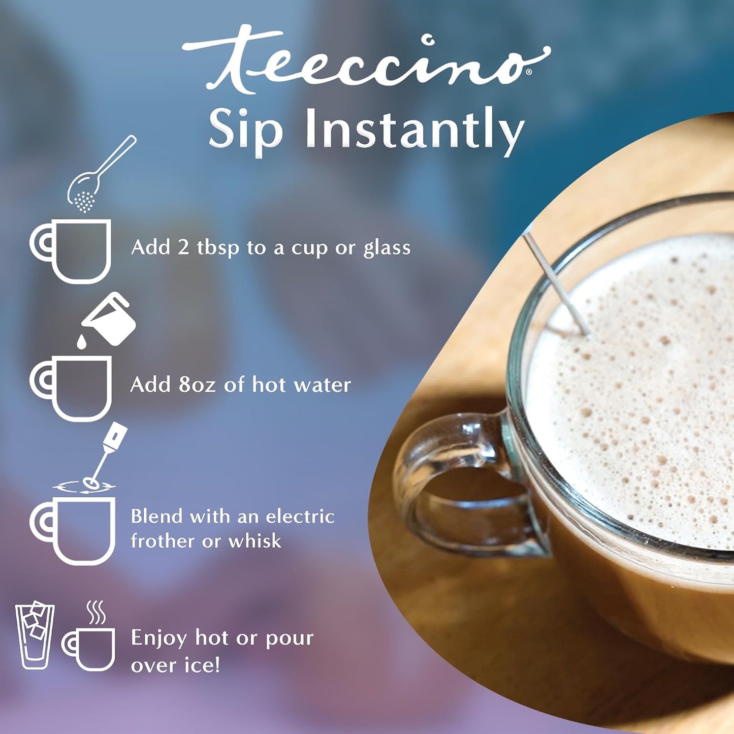 Teeccino Organic Instant Dandelion Herbal Latte – 14 Servings – Creamy Oat &amp; Coconut Latte with a Blend of Roasted Chicory &amp; Dandelion Roots – Gluten-free, Prebiotic, Caffeine-Free – 7.9 ounces