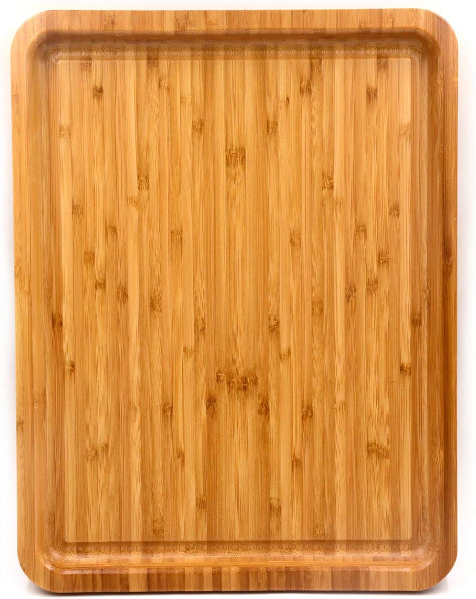 Bamber Large Size Bamboo Serving Tray, Rectangular, 15.5 x 11.8 x 0.8 Inches