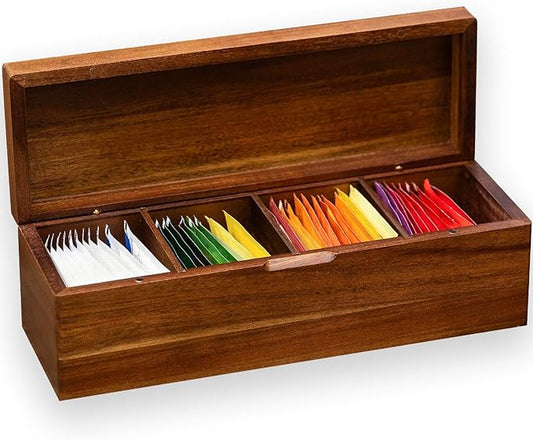 Acacia Wooden Tea Bag Organizers, Tea packet Storage Boxes, Tea Caddy for Tea Bags Chest, Teabag Holder Containers, Teabox Station Display