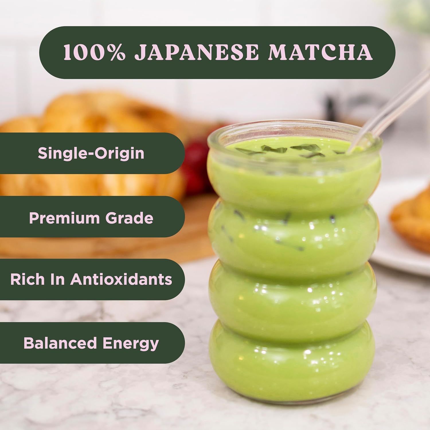 The Harmony Matcha Lavender (7.05oz Bag - 20 Servings) Premium Japanese Matcha Powder, Rich in Antioxidants & L-Theanine, Sweetened with Organic Sugar, No Preservatives