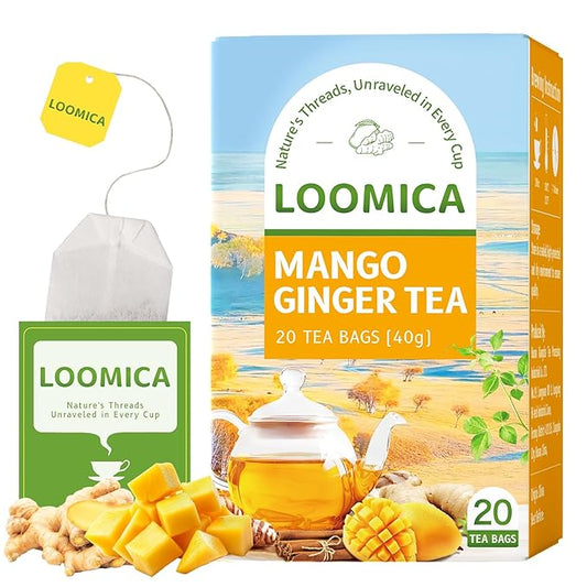 Loomica Mango Ginger Tea Bags, Caffeine-Free, Spiced Herbal Tea with Ginger, Cardamom & Cinnamon, Naturally Sweet & Tropical Vibe