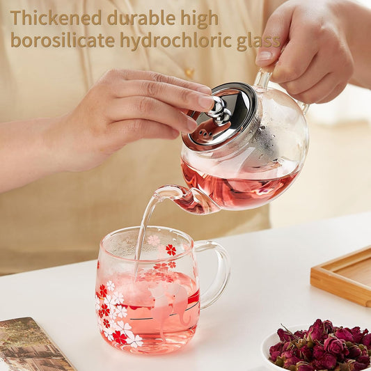 DOPUDO Glass Teapot with Infuser, 20 oz Borosilicate Tea Kettle | Clear borosilicate glass with removable 18/8 steel infuser for stovetop brewing of loose-leaf, herbal, and blooming tea.