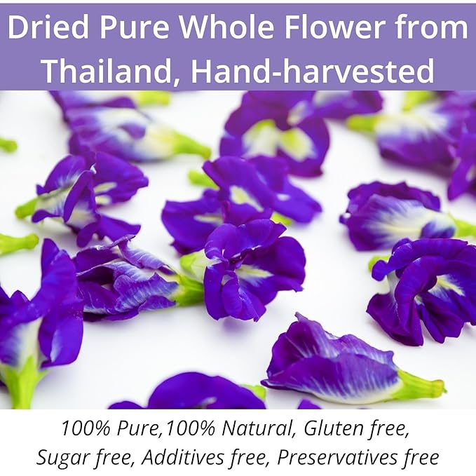 60 Dried Butterfly Pea Flower Tea Bags, VitalForest Butterfly Blue Pea Flower Tea, Premium Caffeine Free, Non-GMO, for Cooking, Iced Tea, Coolers