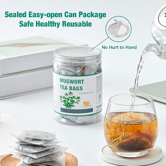 50 Mugwort Tea Bags, Natural Dried Chinese Mugwort Herb Tea, Artemisia Wormwood Tea, Caffeine Free, Help Sleep, Lucid Dreaming, Relax, Digestion
