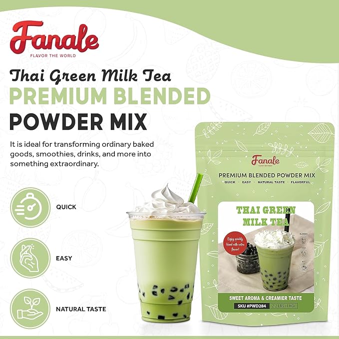 Fanale Premium Thai Green Bubble Tea Flavoring Powder for Boba Tea| Perfect for Baking, Smoothies, Desserts and Drinks | Instant Boba Bubble Tea Powder for Milk Tea - 2.2 Pounds (Pack of 20)