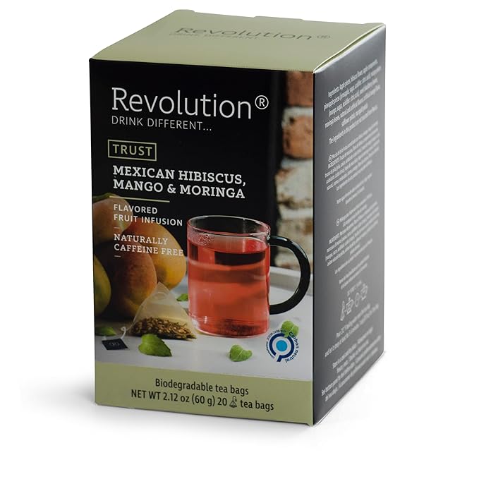 REVOLUTION TEA® Mexican Hibiscus, Mango & Moringa Fruit Tea [THE ORIGINAL] – Premium Full Leaf Tea – Biodegradable Infuser Tea Bags – Flavored Fruit Tea – Naturally Caffeine Free – 20 Bags