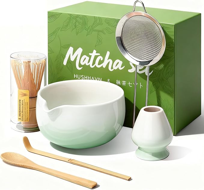 Matcha Whisk Set, Ceramic Matcha Set Includes Bowl & Holder, Bamboo Whisk (Chasen), Scoop, Spoon and