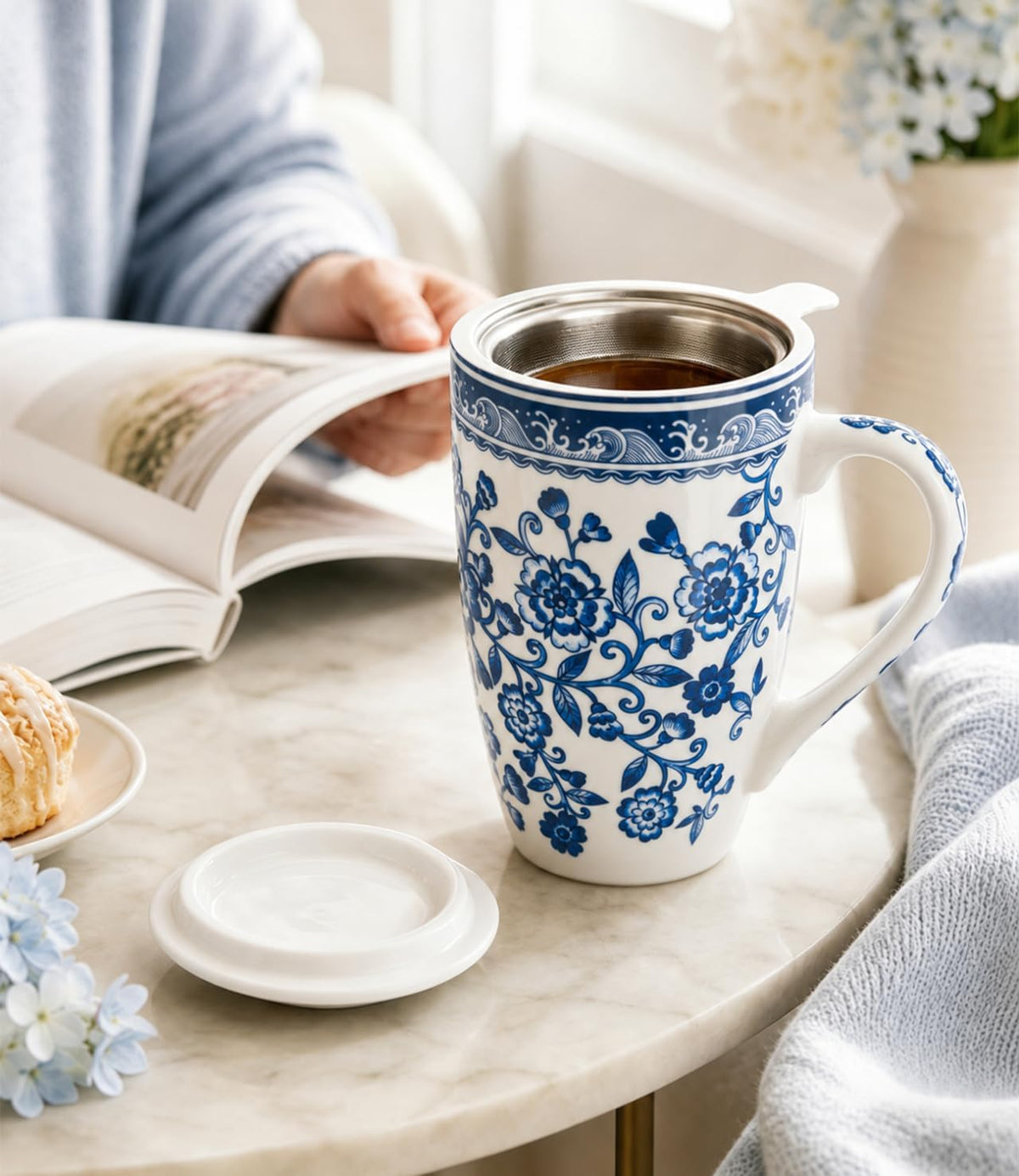 AmorArc Tea Cup With Infuser and Lid, 18oz Loose Leaf Tea Mug With Steeper
