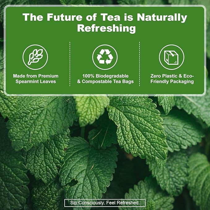 Spearmint Tea Bags 60 Count - 100% Pure Natural Loose Leaf Teabags | Calming Digestive Relief, Fresh Breath, Caffeine Free Herbal Tea Mint