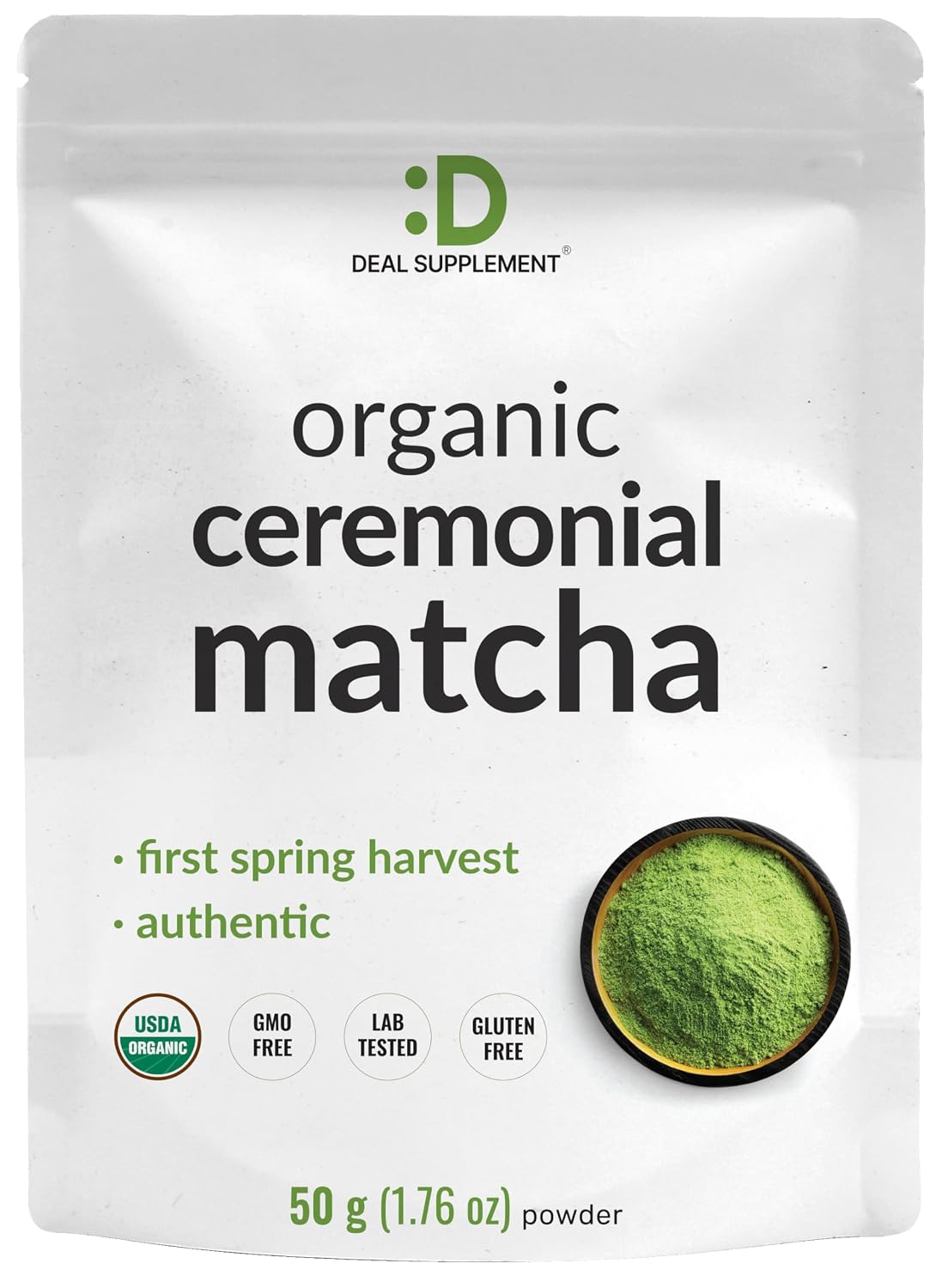 Organic Ceremonial Matcha Powder, 50g, Authentic Japanese First Spring Harvest, Stone-Ground Whole Leaf Green Tea, USDA Organic