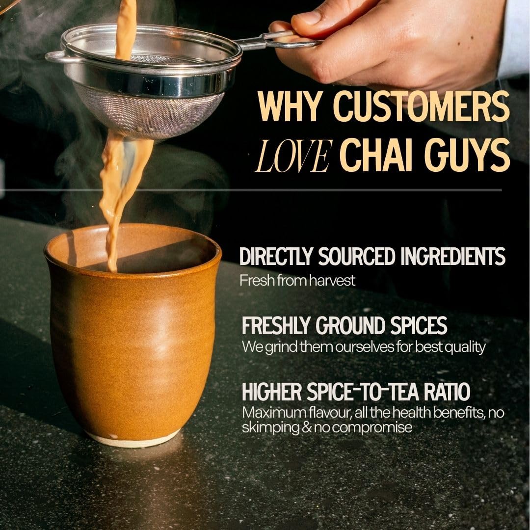 Masala Chai Tea Loose Leaf – Spiced Indian Black Tea with Cinnamon, Ginger, Cardamom &amp; Cloves – Strong CTC BOP Blend for Chai Latte – 4.4 oz (125g) – Chai Guys