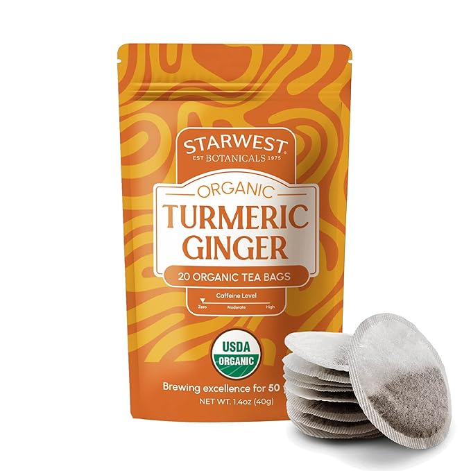 Starwest Botanicals Organic Turmeric Ginger Tea - Caffeine Free Herbal Tea with Turmeric, Cinnamon, 