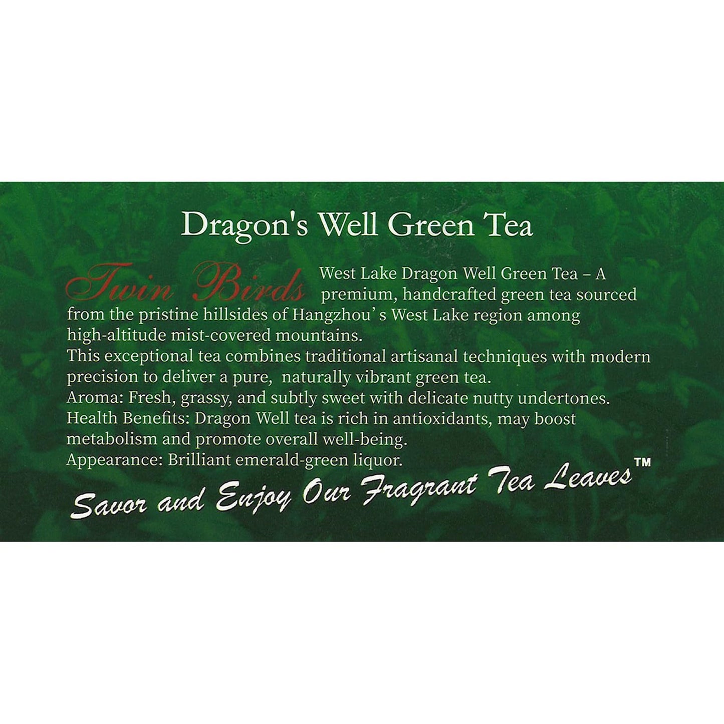 Wing Hop Fung Dragon's Well Green Tea Bags, Premium Handcrafted West Lake Longjing Green Tea, Antioxidant and Wellness Support, Individually Wrapped 100 Tea Bags