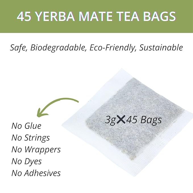 45 Yerba Mate Tea Bags, VitalForest Unsmoked Yerba Mate Argentina, Energy Burst Yerba Tea
