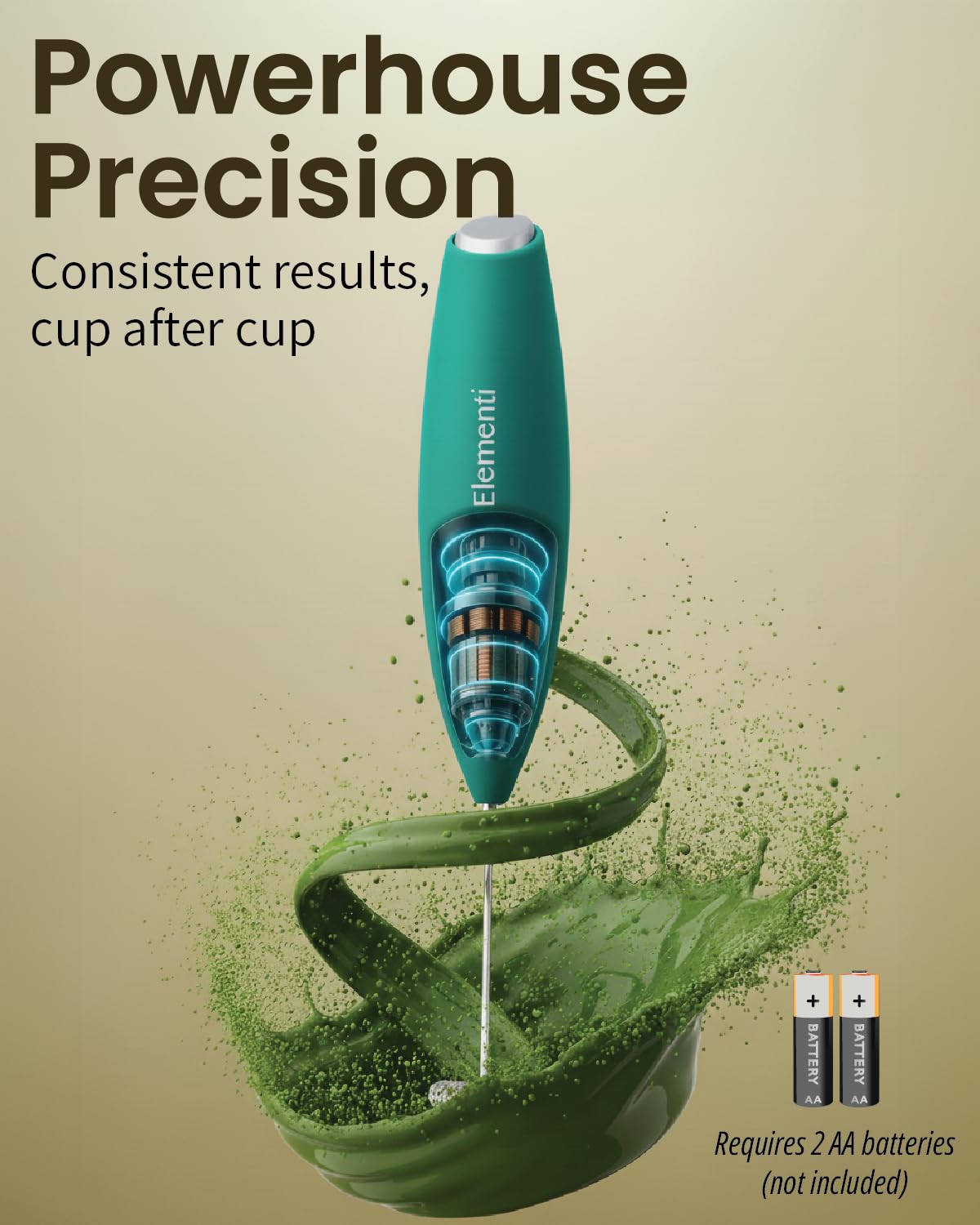 Elementi Matcha Whisk & Frother Set - Powerful Electric Matcha Mixer for Powder, Easy to Use Electric Whisk Kit - Craft
