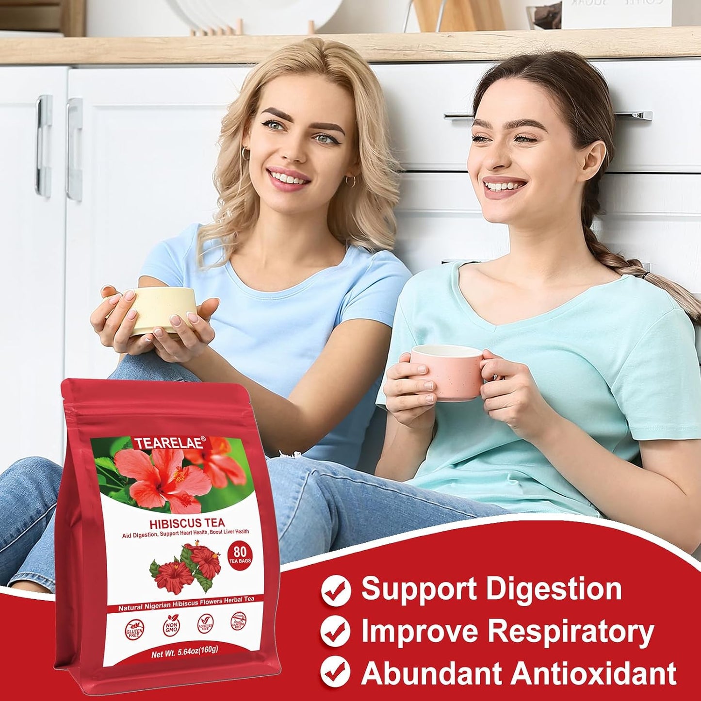 TEARELAE - Hibiscus Tea Bags, 80 Count, 100% Pure Hibiscus Flowers