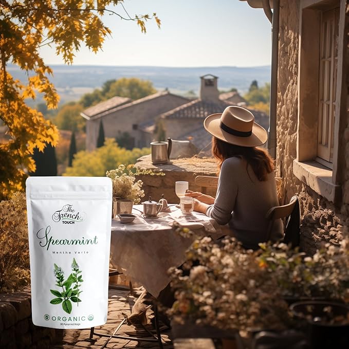 The French Touch Spearmint Tea Organic, 1.5g x 30 Pyramid Bags, 100% Certified USDA Organic, Plant based tea bags, Select Premium Tea (Spearmint)