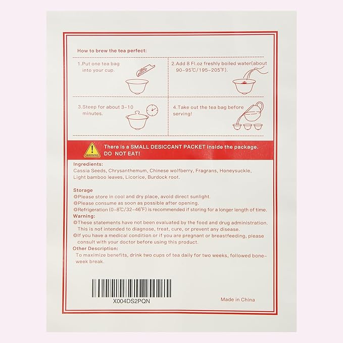 Chrysanthemum Cassia Seeds Tea Bags(160g, 8gX20Bags), Honeysuckle, Chinese wolf-berry, Sweet-scented Osmanthus