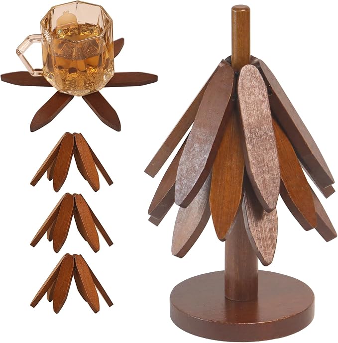Tree Shape Bamboo Trivet Kitchen Decor Tree Shaped Holder Beech Wood Foldable Design Hot Dishes, Pot