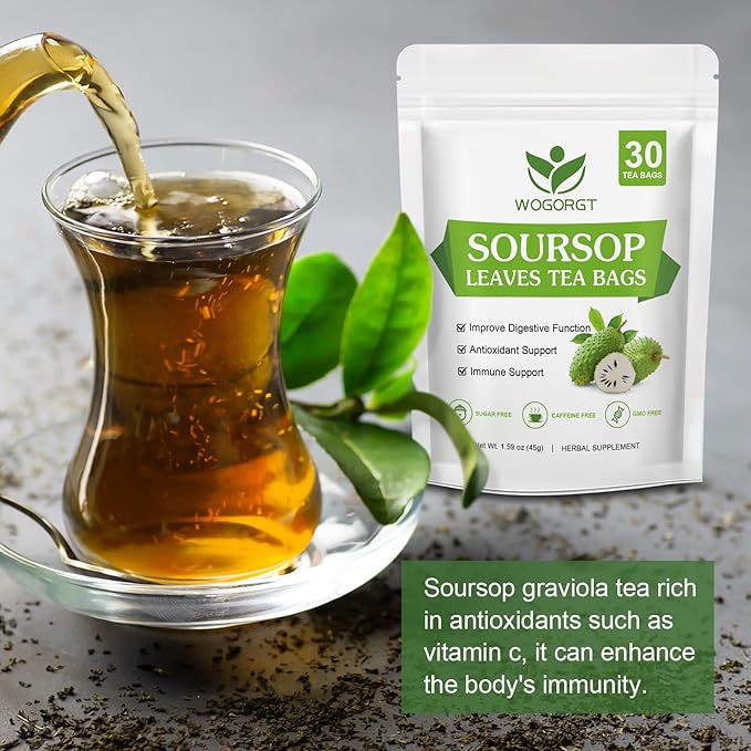 Organic Soursop Leaves Tea Bags - Soursop Graviola Leaves Herbal Tea bags for Immune Support, Antioxidant - Guanabana Leaves - Caffeine Free