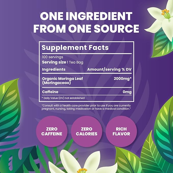 Organic Moringa Herbal Tea — 100 Tea Bags, Eco-Friendly Tea Bags, Non-GMO Caffeine Free Tea With Zero Sugar, Cederberg Tea Company.