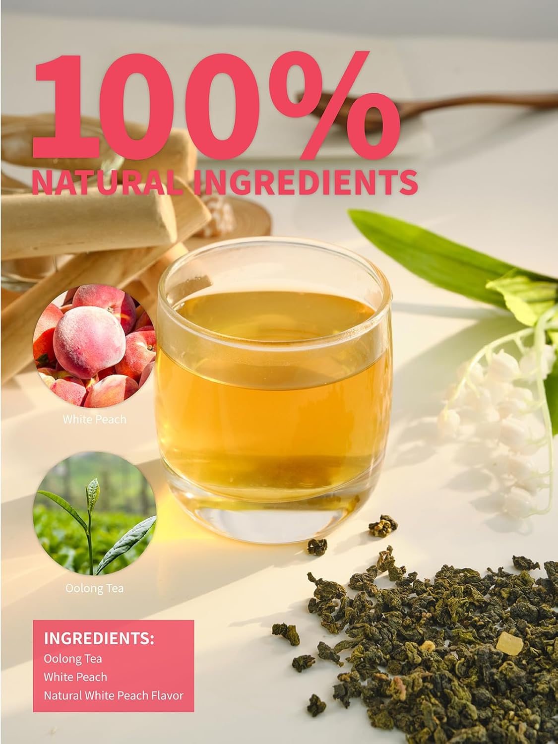 TeeLux White Peach Oolong Loose Leaf Tea, Peach Aroma & Slightly Sweet Flavor, Hot & Iced Tea, 5.3 Ounce