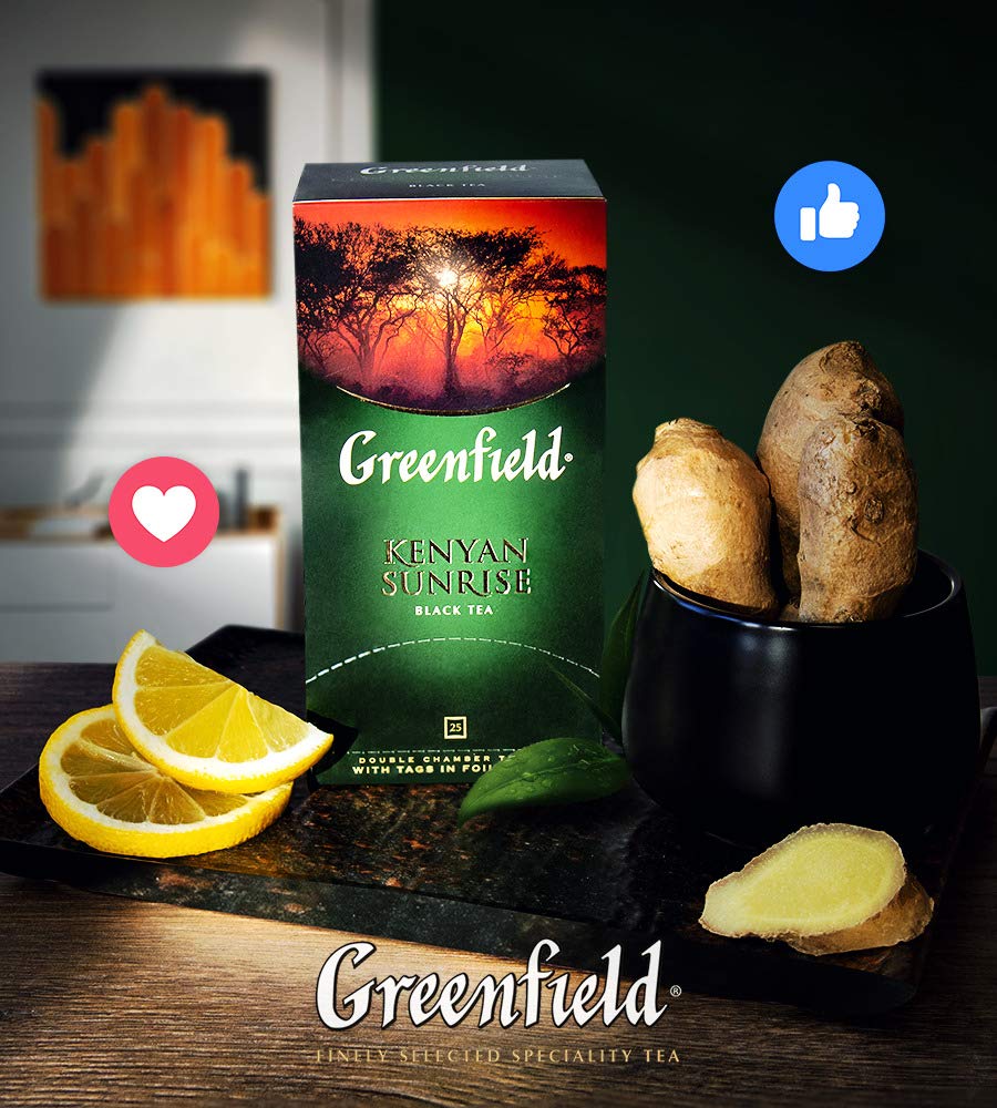 Greenfield Black Tea, Kenyan Sunrise, 25 Teabags in a Box