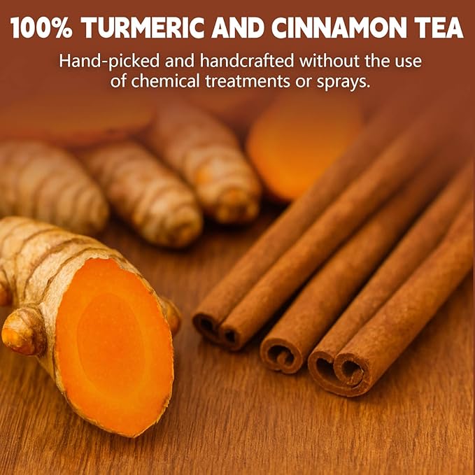 Organic Turmeric Ginger Cinnamon Tea Bags, 50 Teabags, 3g/Bag, Made with 100% Natural Turmeric and Cinnamon. Caffeine-Free, Sugar-Free, Gluten-Free